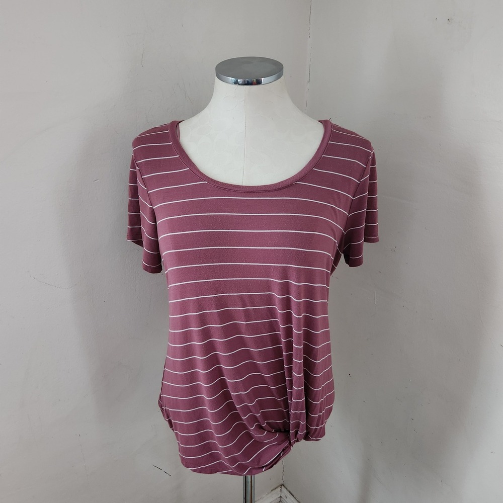 Nine Britton Burgundy Striped Side Knot Short Sleeve‎ Top Medium